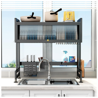 Dish Drying Rack Storage Above The Sink With Top Glass Shelves For Kitchen Bowl Storage