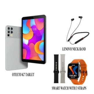 Oteeto K7 Tablet, Lenovo Neck Band and KW 25 Smart Watches